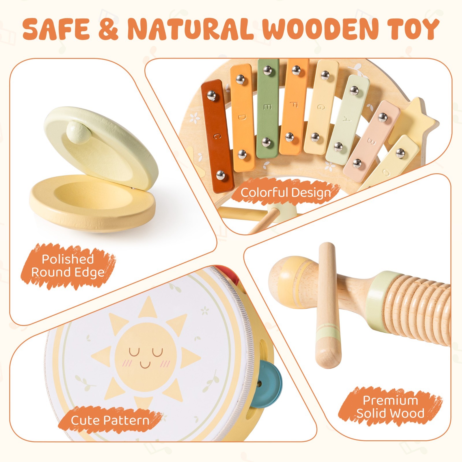 Robud 7 in 1 Montessori Preschool Musical Toys Baby Music Instruments Kids Gift