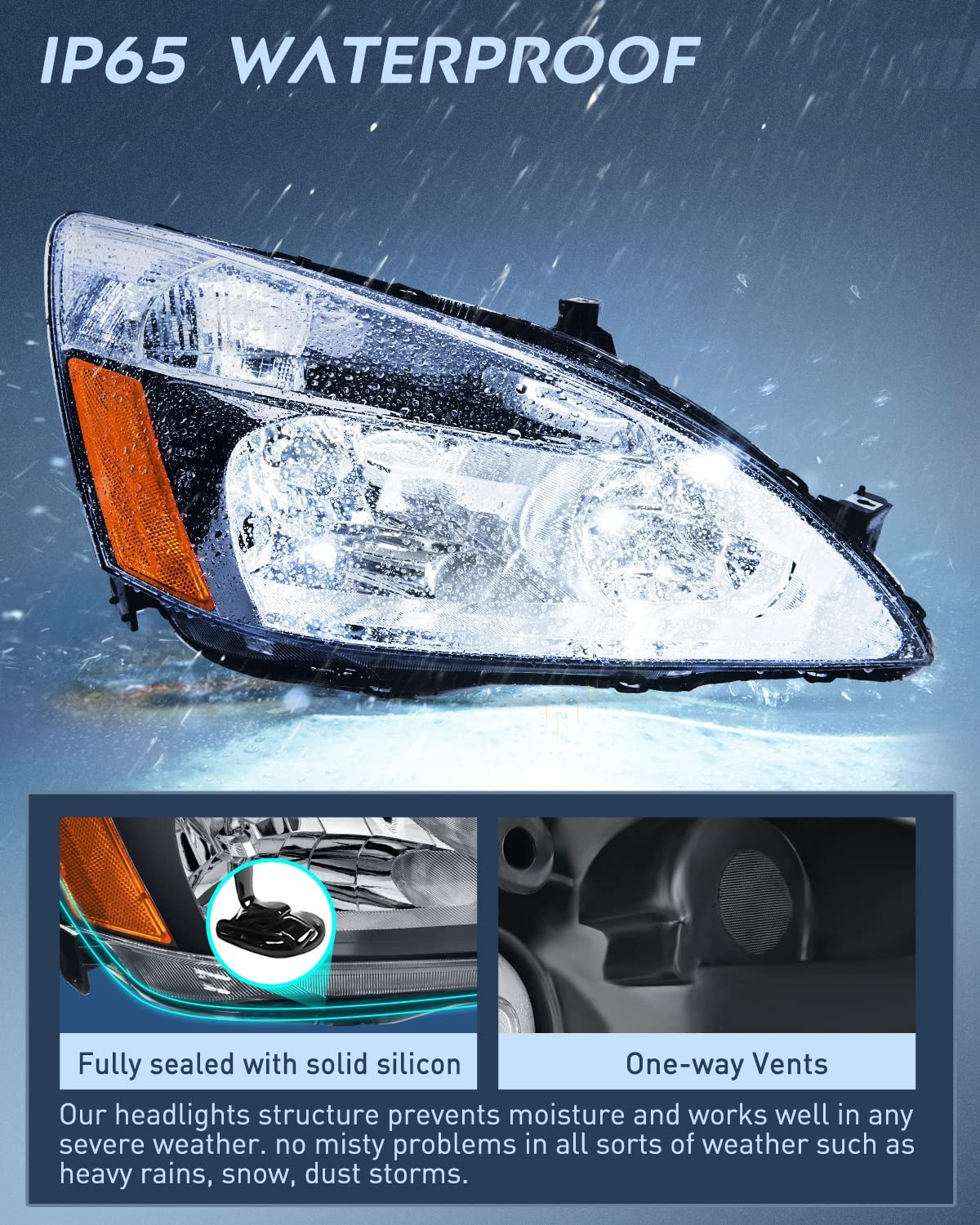 Black Housing Headlight Assembly For 2003-2007 Honda Accord Pair Amber Reflector