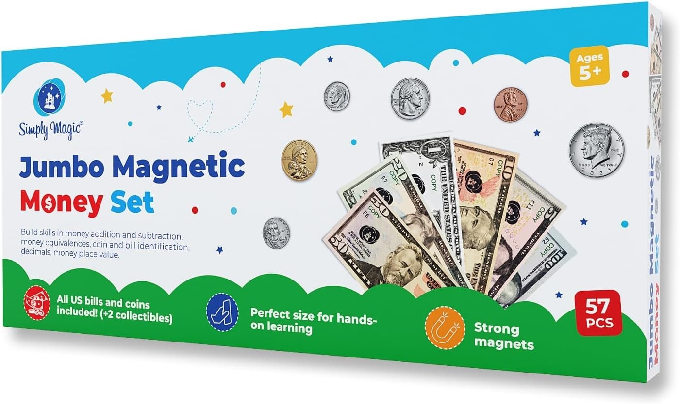 Jumbo Magnetic Play Money Set 57 PCS Educational Toy for Kids Classroom Learning