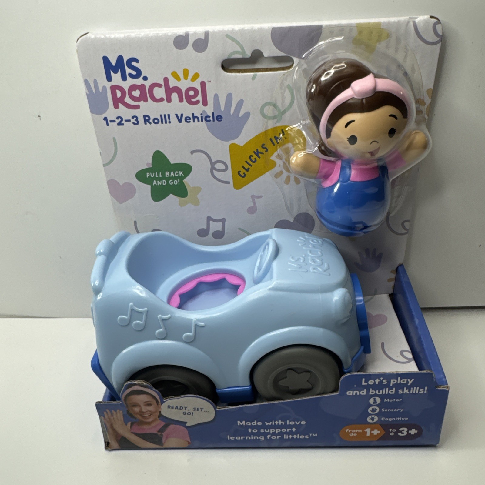 Ms. Rachel 1-2-3 Roll! Vehicle with Click-in Figure Pull Back &Go Learn & Grow