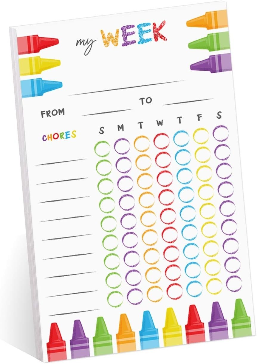 Cheerful Crayon Design 6″x10″ Weekly Chore Chart – Fun Family Organizer