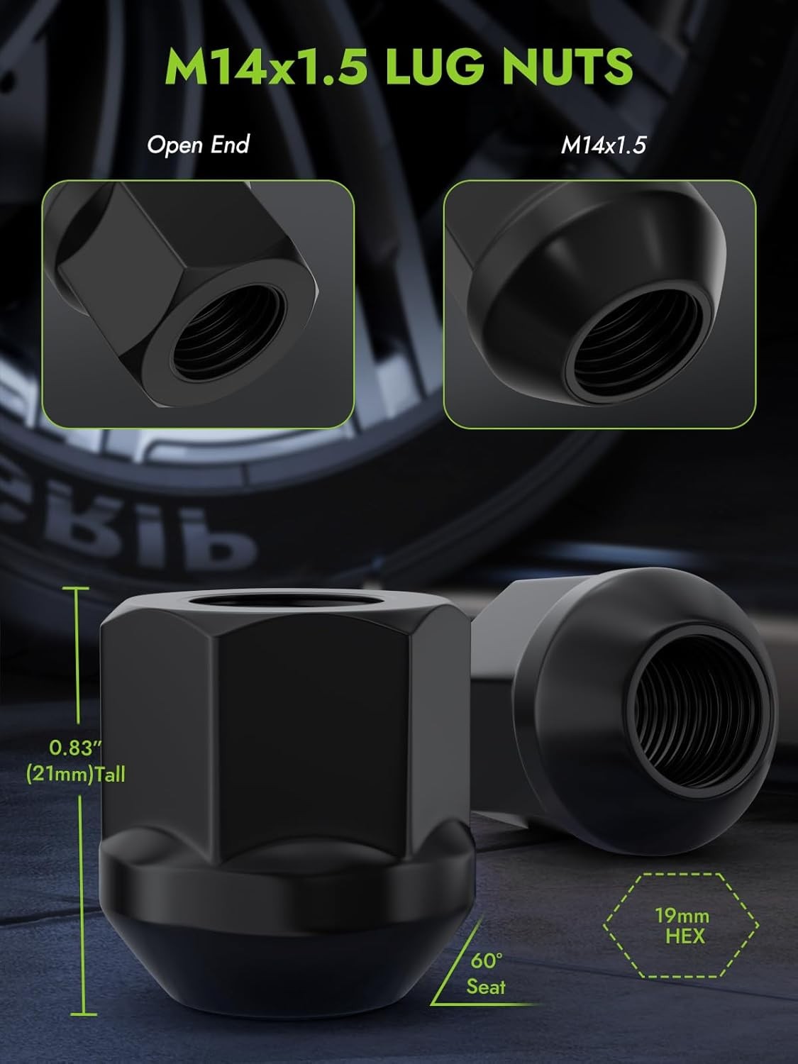 24PCS M14X1.5 Black Open End Lug Nuts Replacement Chevy Silverado 1500 Tahoe