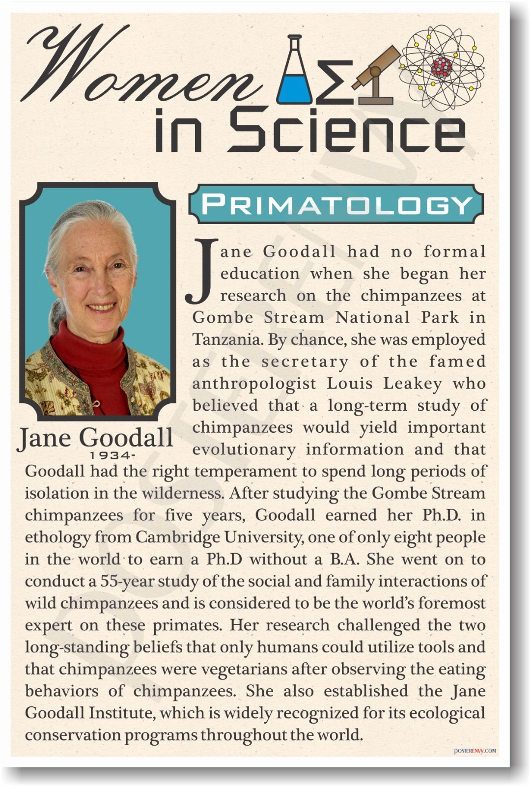 Jane Goodall – High School – NEW Famous Women In Science Poster (fp316)