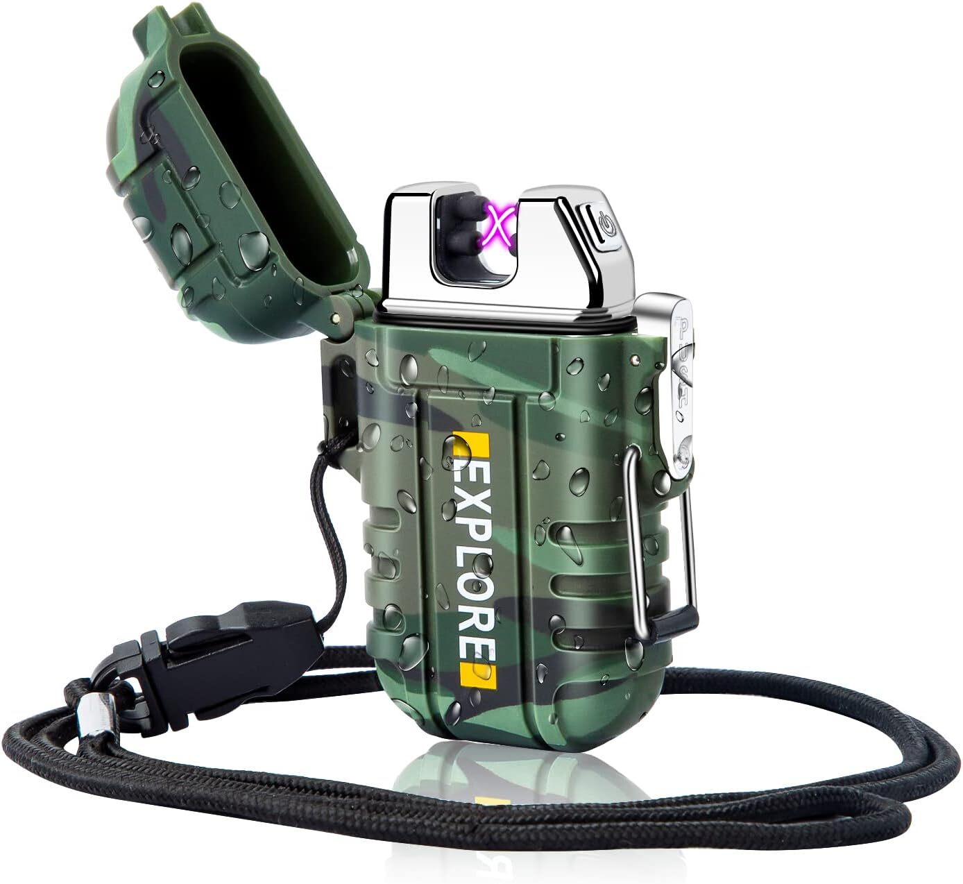 LcFun Waterproof Electric Dual Arc Lighter USB Rechargeable Outdoor Windproof