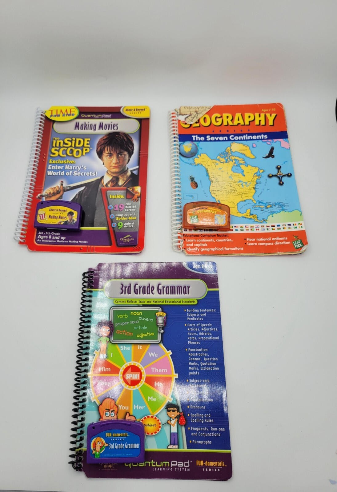 LeapFrog Quantum Pad Books Lot Geography Grammar Time Kids Harry Potter 3pc