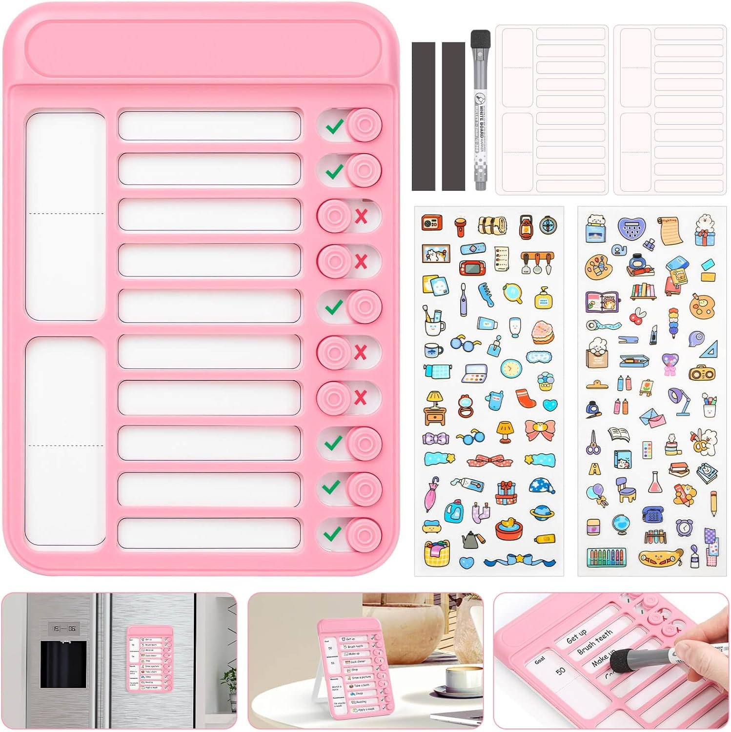 Dry Erase Chore Chart for Kids, Magnetic Checklist Board, My Chores Slider Chart