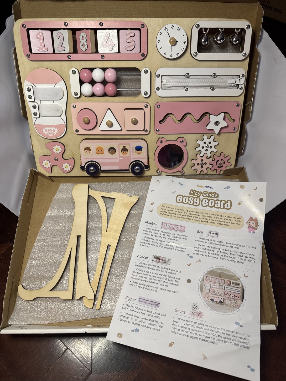 KALOTOYS Wooden Montessori Busy Board Sensory Activity Toys for Toddler PINK $40