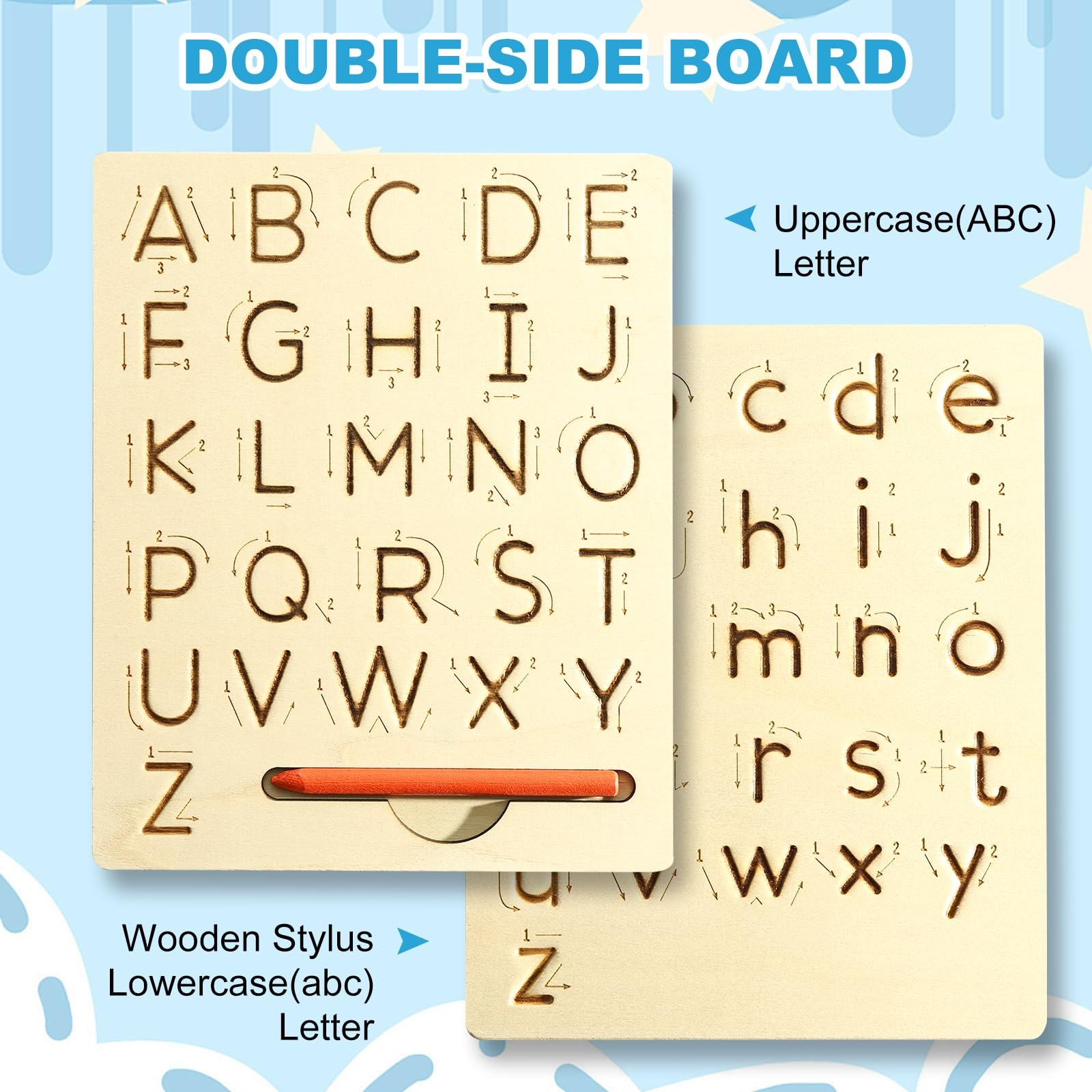 Wooden Letters Alphabet Tracing Board Double-Sided Educational Toy for Preschool