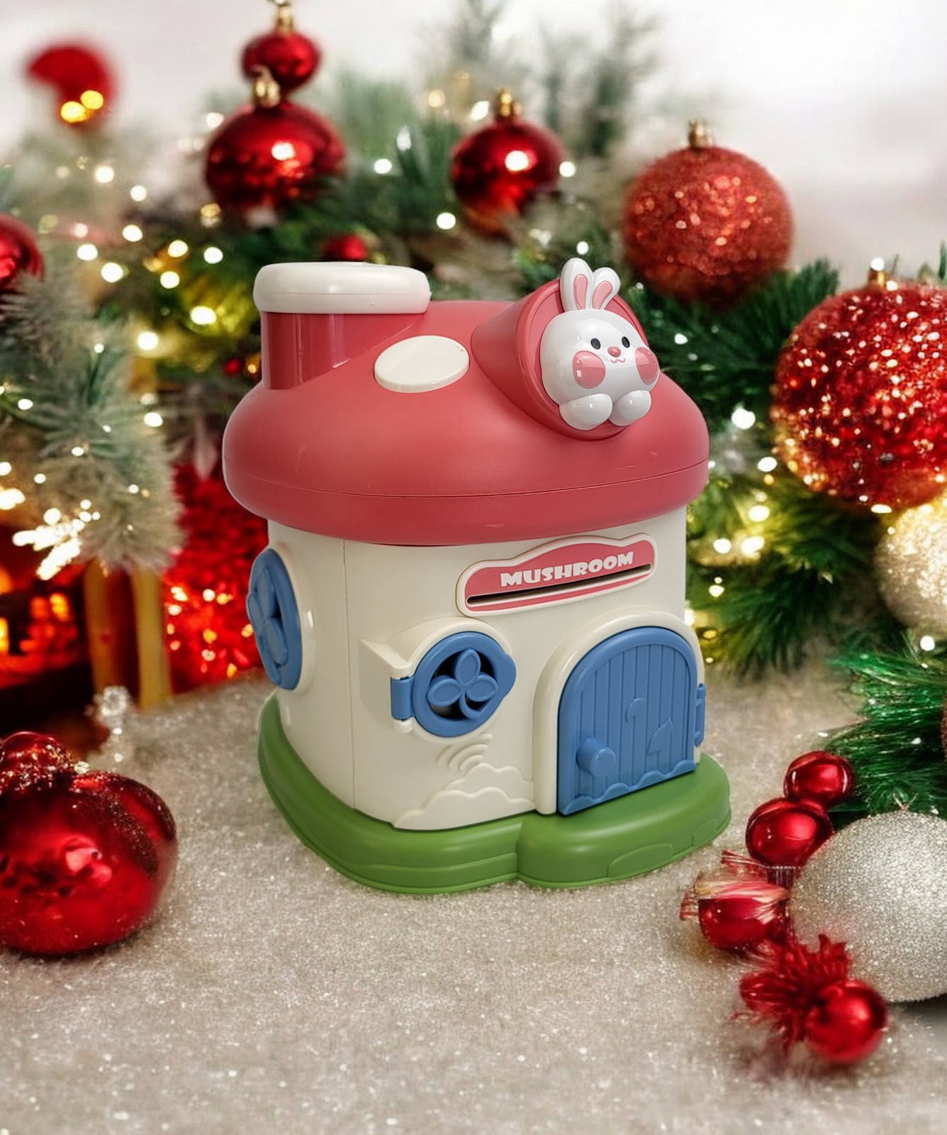 Whimsical Mushroom Piggy Bank Variation Listing with Secure Lock and Keys