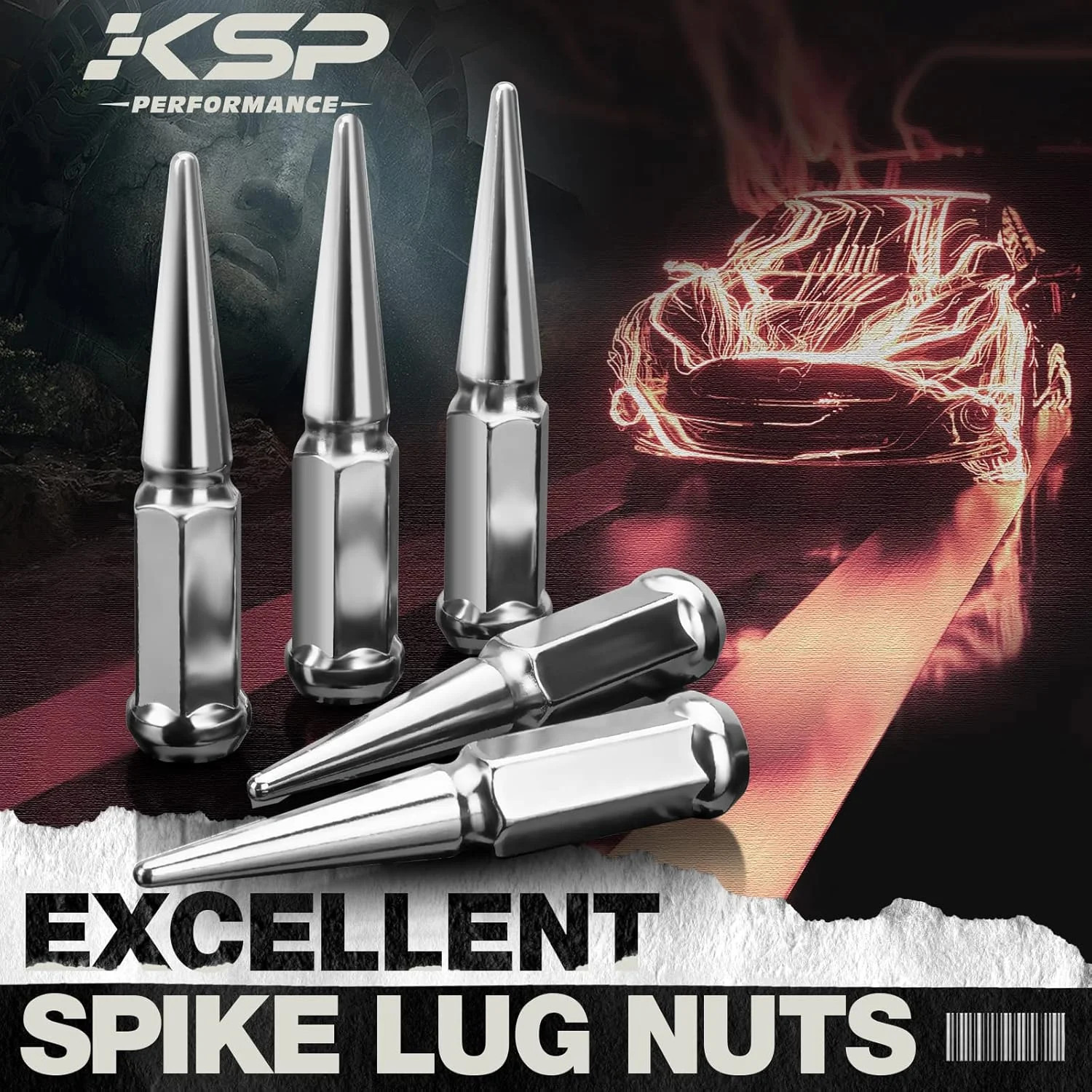 KSP M14X1.5 Spike Lug Nuts, 32PCS Chrome 14mmx1.5 Wheel Spiked Lug Nut for Silve