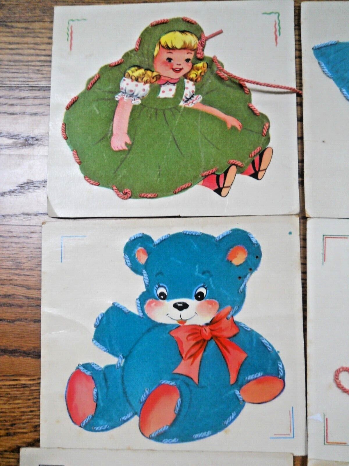12 RARE Vintage Flocked Lacing Cards