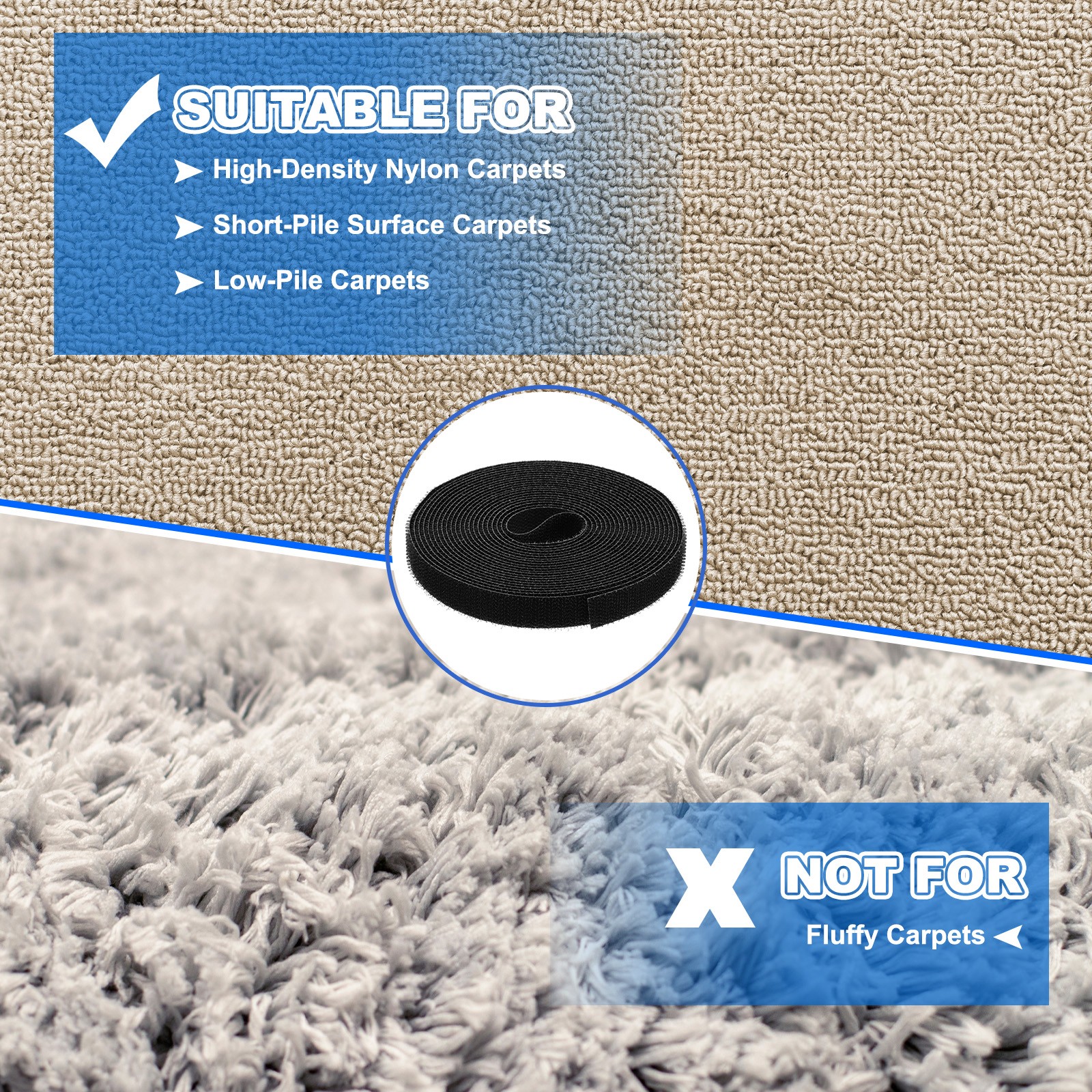 2pcs Carpet Marker Strips 0.6 Inch x 16.4 Ft, Floor Markers Nylon Strip, Black