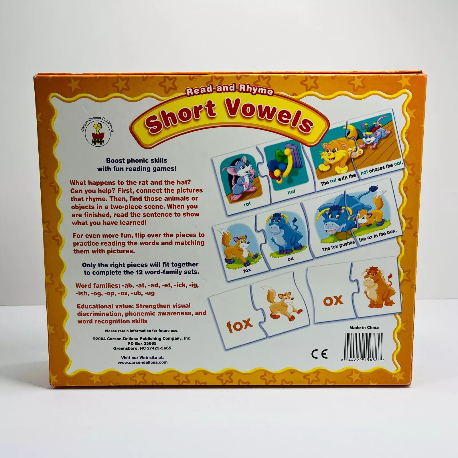 Carson Educational Puzzle Sets – Read & Rhyme Short Vowels Matching Cards Game