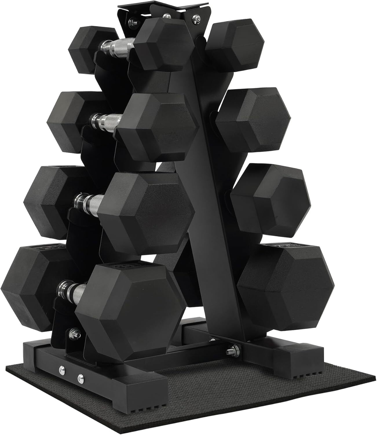 Rubber Coated Hex Dumbbell Weight Set and Storage Rack, 100LB Set or 150LB Set,
