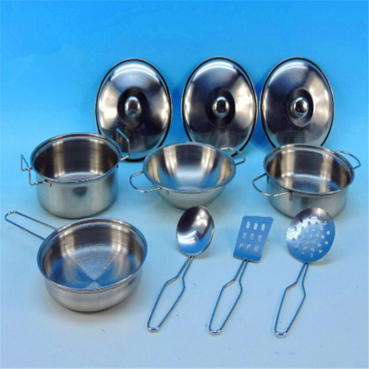 Child Pretend Play Toy Stainless Steel Pots Pans Cookware Cooking Utensils Gifts