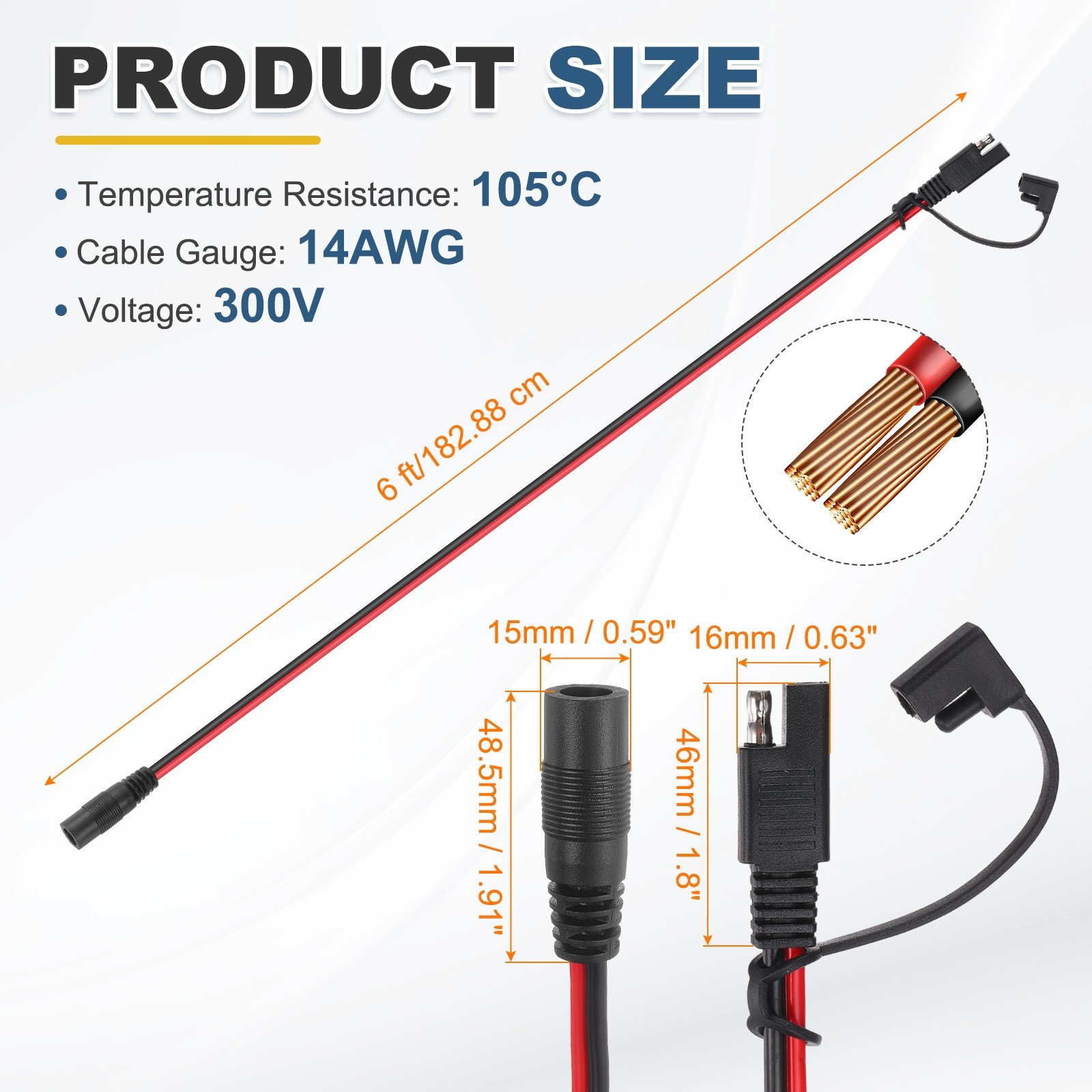 SAE to DC 5525 Female Adapter,6FT with Waterproof Cover for Solar Panel Portable