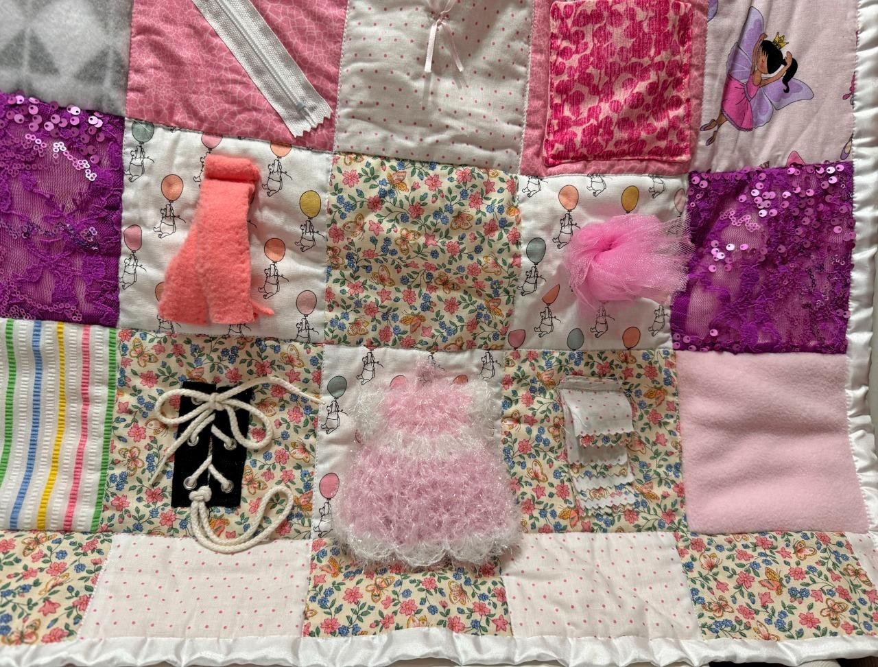 Teaching Blanket Unique Mat Zipper Lacing Textures Patchwork Quilt Girls 21×24