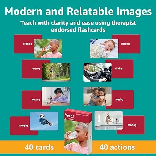 Flash Card Set for Speech Therapy – 40 Picture Verbs, Vocabulary & Communication