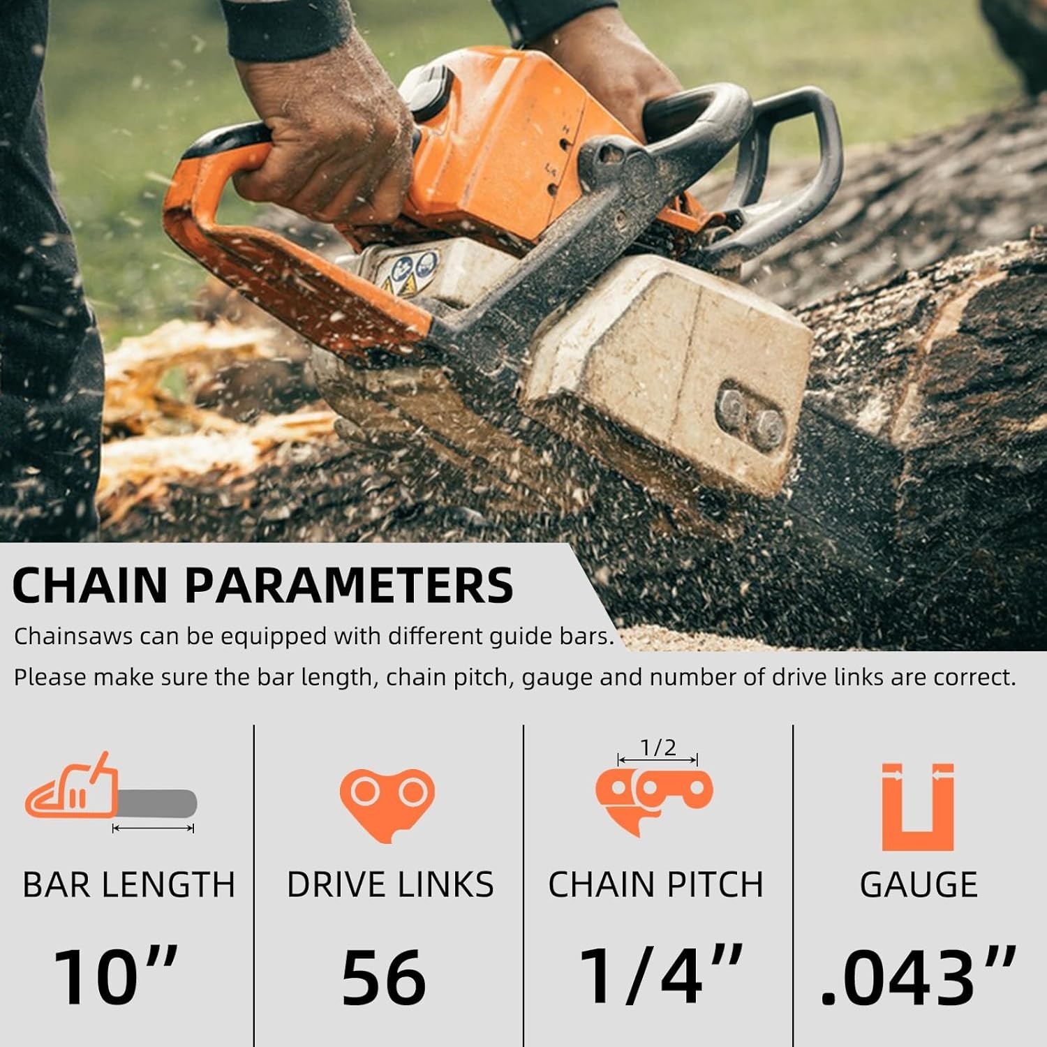 5 Pack 10 Inch Pole Saw Chain Fit Stihl 1/4″ Pitch .043″ Gauge 56 Drive Links 10