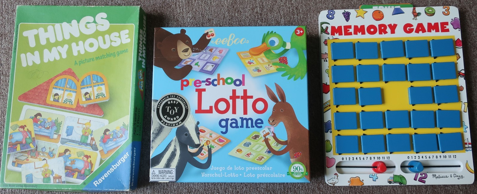 3 Pre-School Games; Things in My House, Lotto, Memory–All Complete
