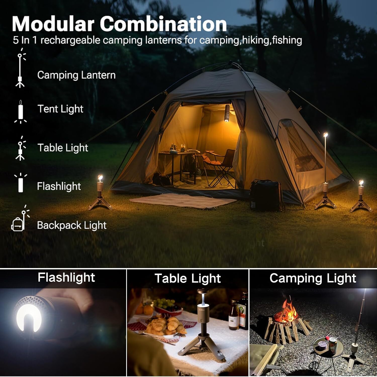 Camping Light Telescopic, Collapsible Magnetic Camping Lantern with 12000mAh