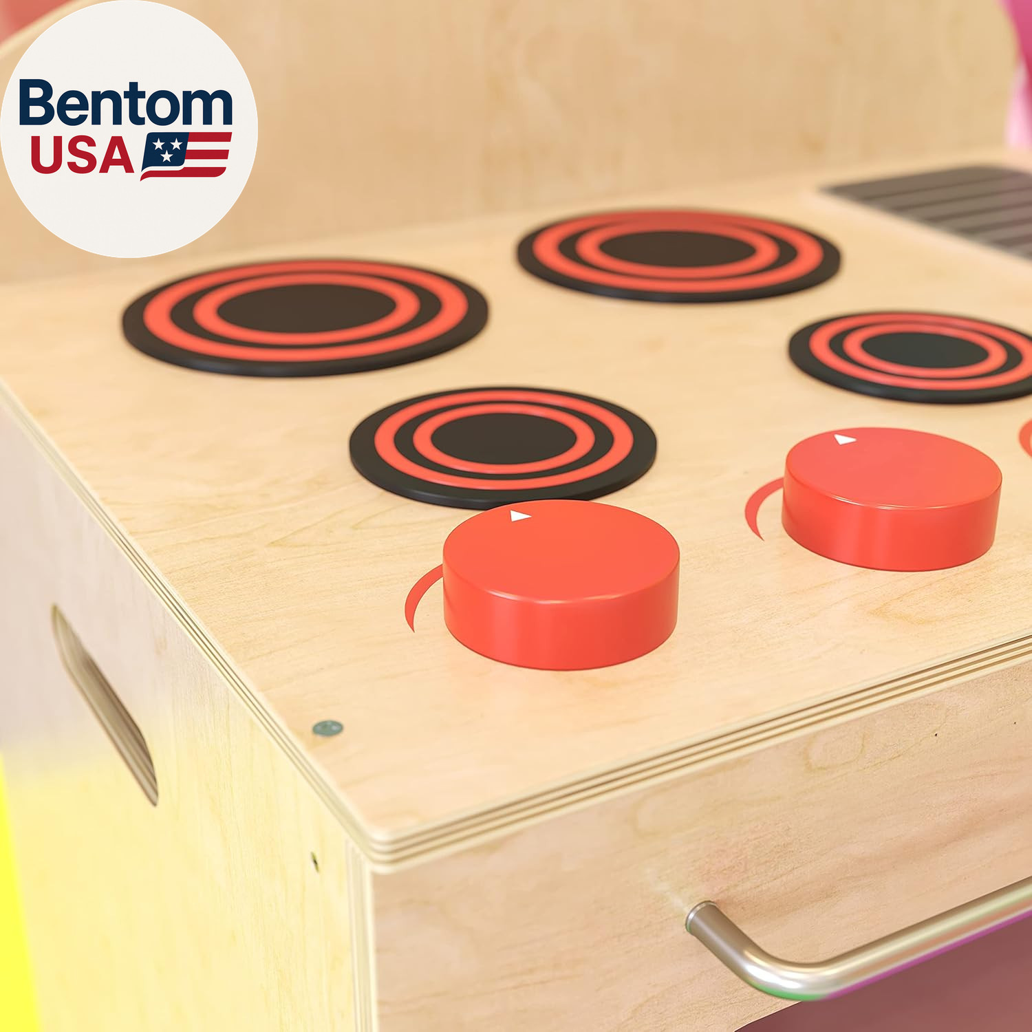 Children’S Wooden Kitchen Stove with Turnable Knobs for Commercial or Home Use