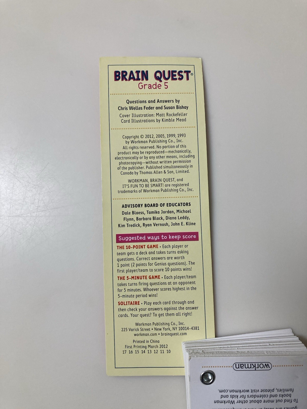 Brain Quest Grade 5 Ages 10-11 Revised 4th Edition Deck 1 & 2 2012 Workman Pub.