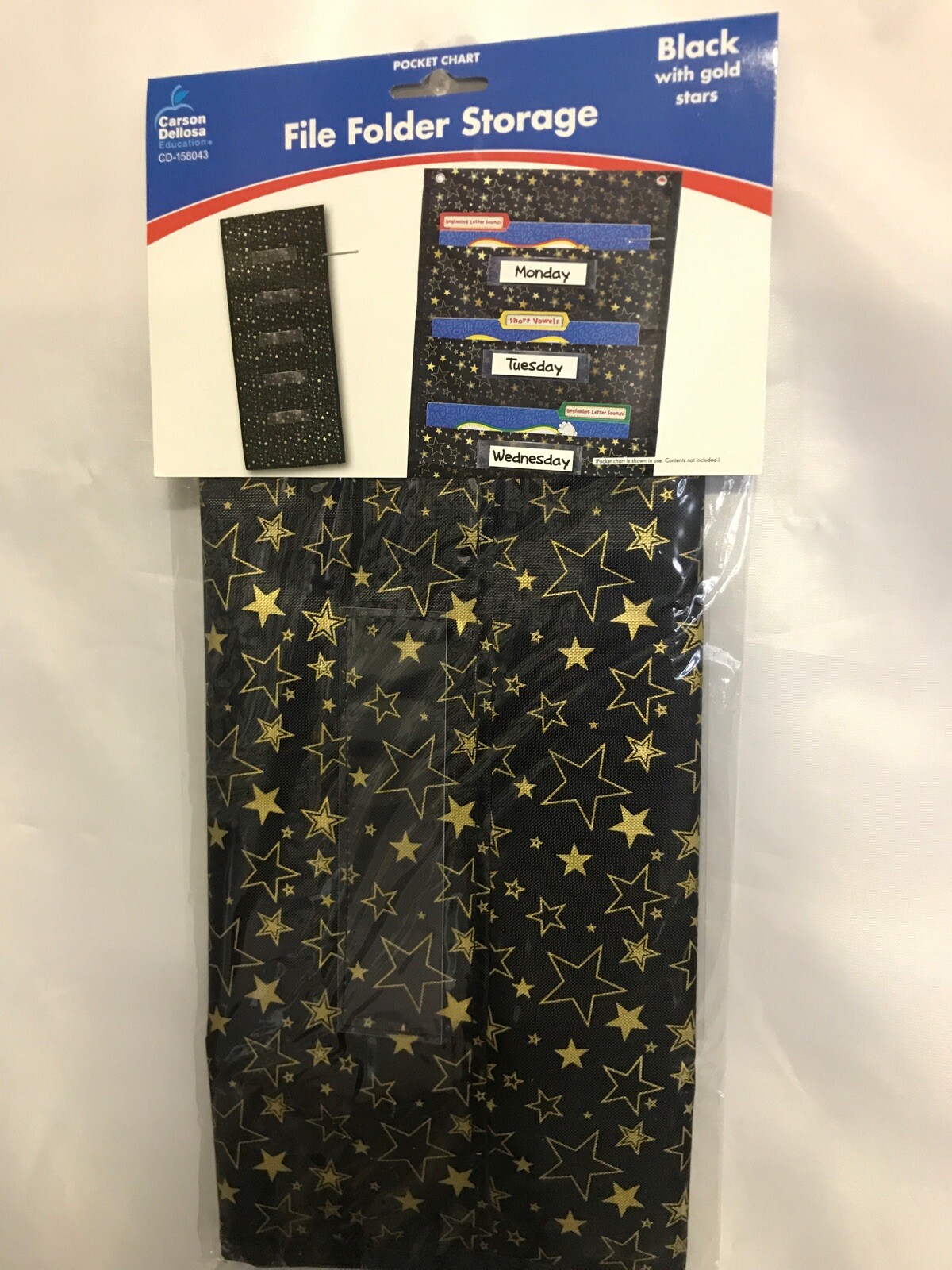 Carson-Dellosa Pocket Chart File Folder Storage, Black with Gold Stars