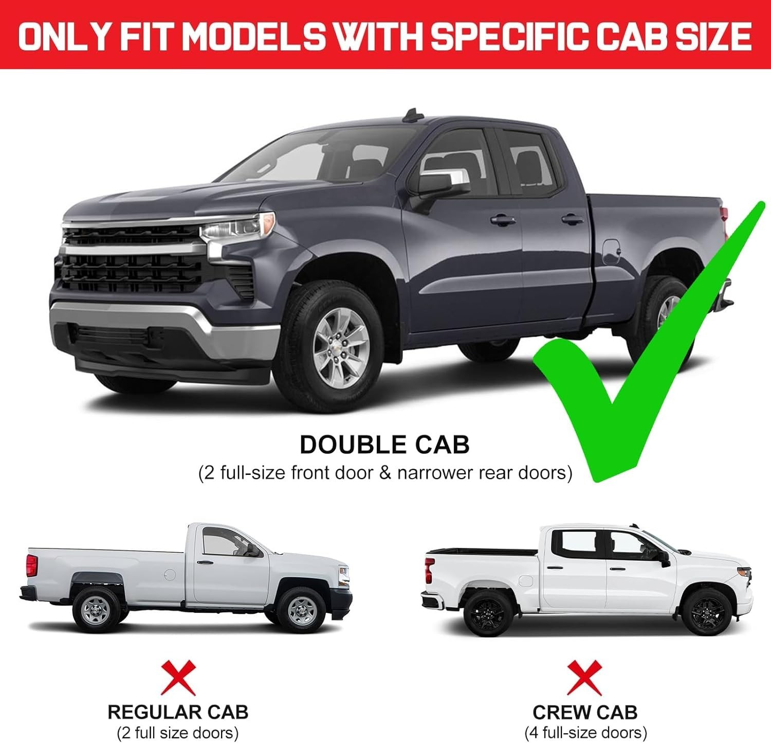 07-19 Chevy Silverado GMC Sierra Double Cab 3″ Running Boards Side Step Down