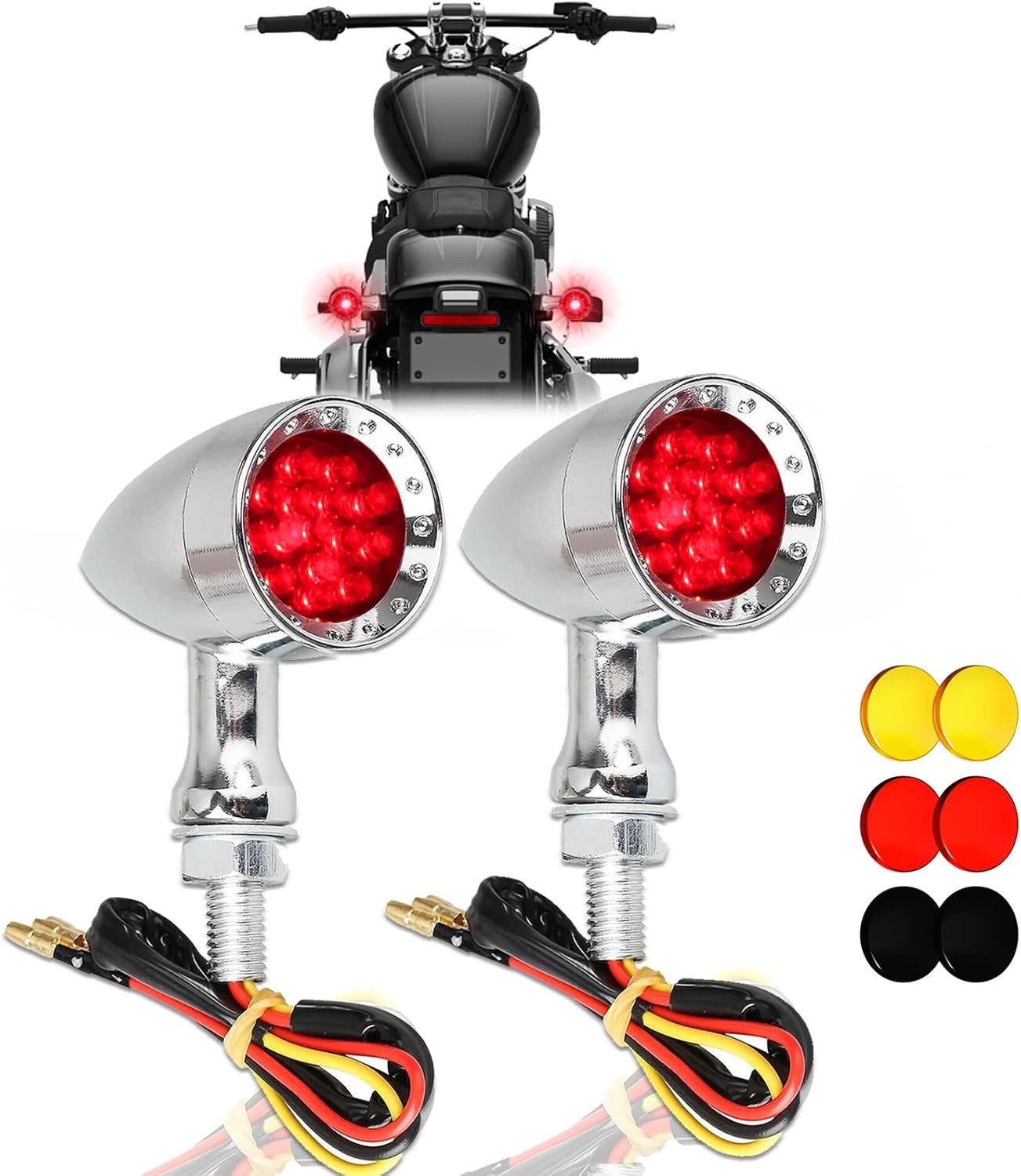 2Pcs Chrome Bullet 15 Leds Motorcycle Turn Signal Lights Front and Rear Indicato