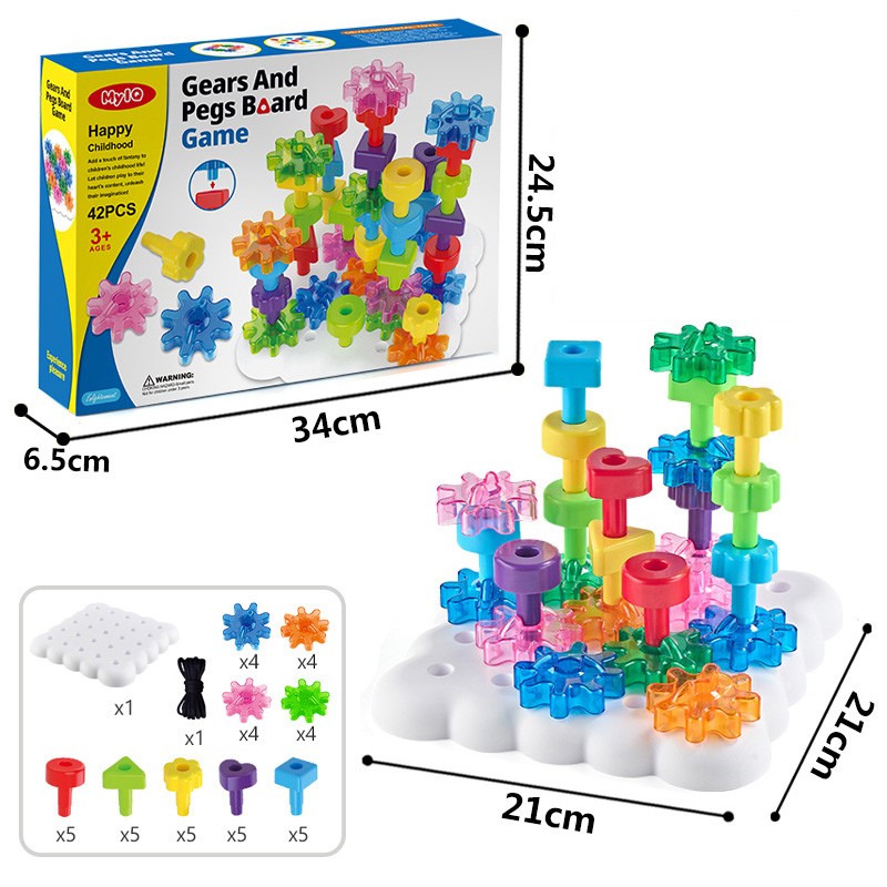 43PC Gear & Peg Board Game Set DIY Construction Stacking Lacing Toys for Age 3+