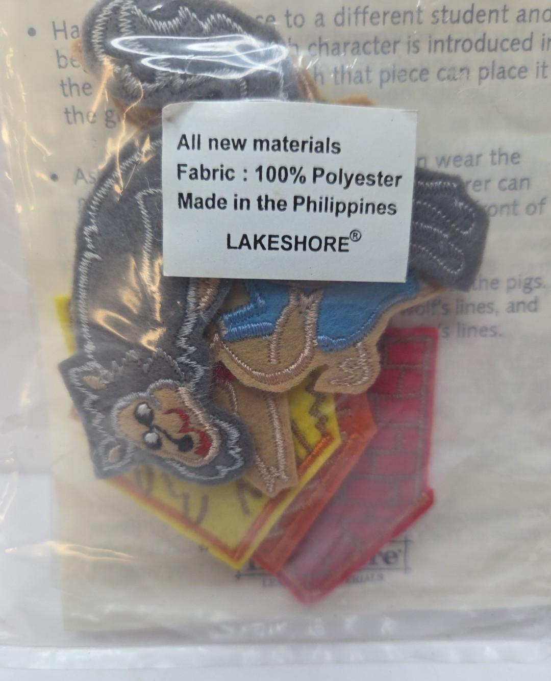 Lakeshore Preschool Storytelling 3 Little Pigs Glove Puppets 1 Set/wo Glove