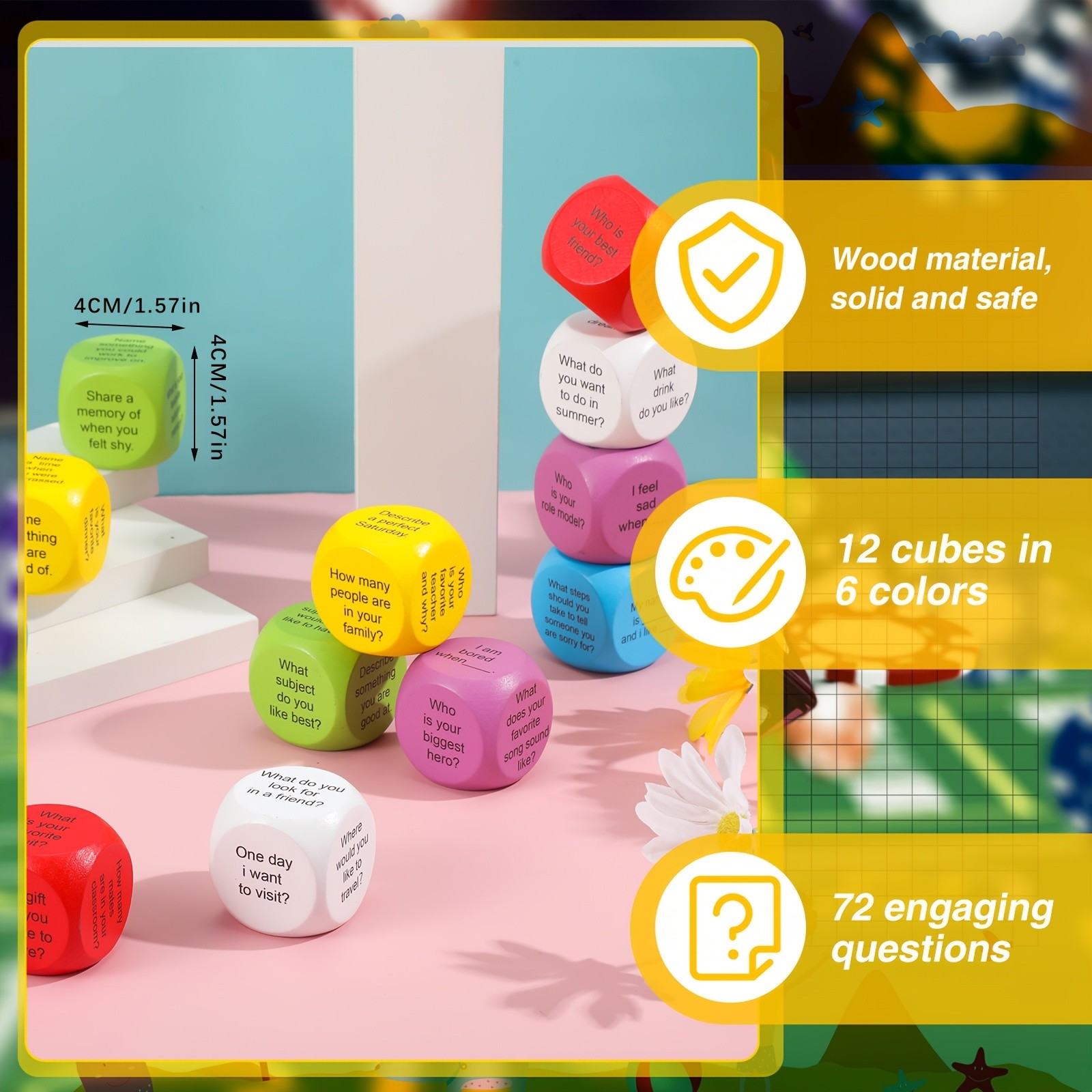 Developmental Wooden Question Blocks 12 Pieces fits Social Emotional Learning