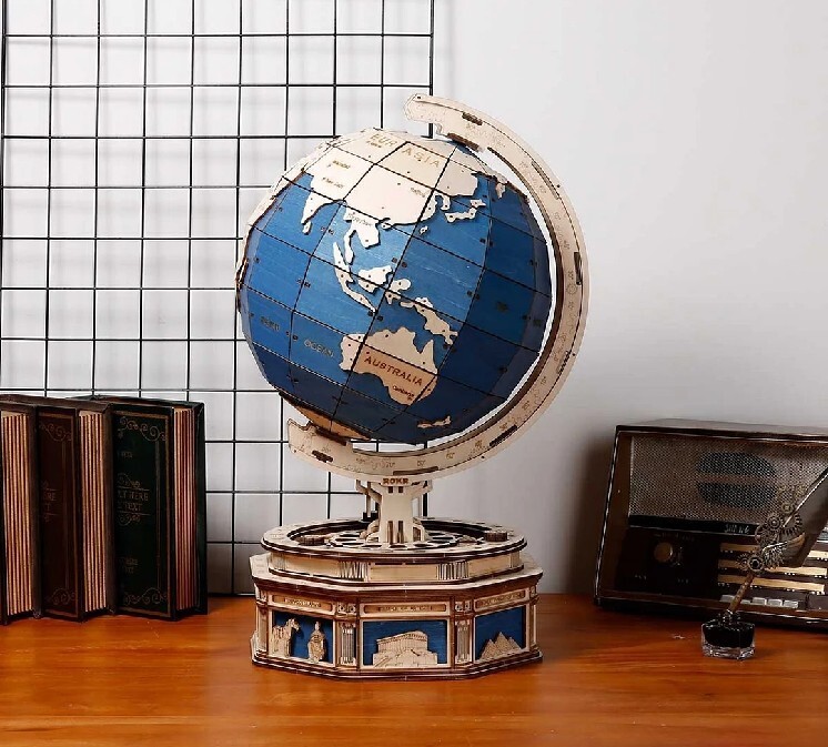 Hands Craft DIY 3D Wooden Puzzle Globe Earth Model, ST002