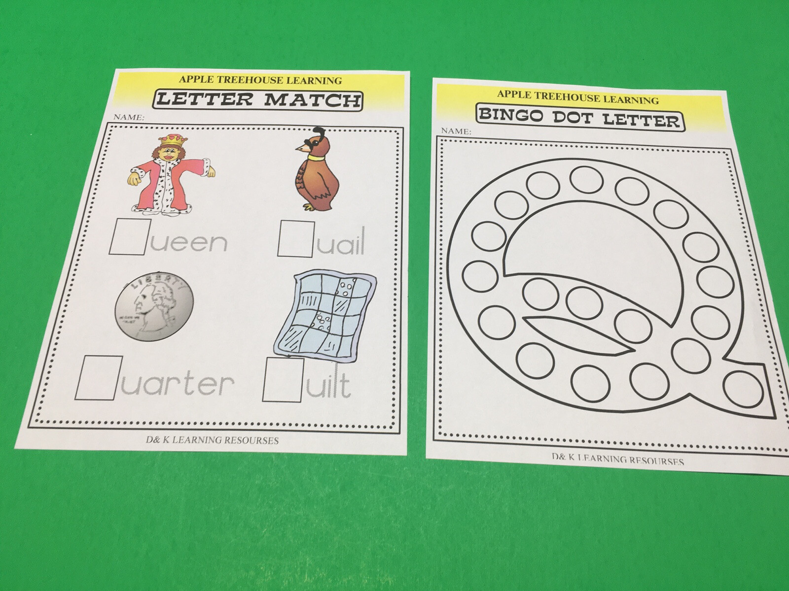 Letter Qq – Apple Treehouse Worksheets – Preschool Teaching supplies 20pgs