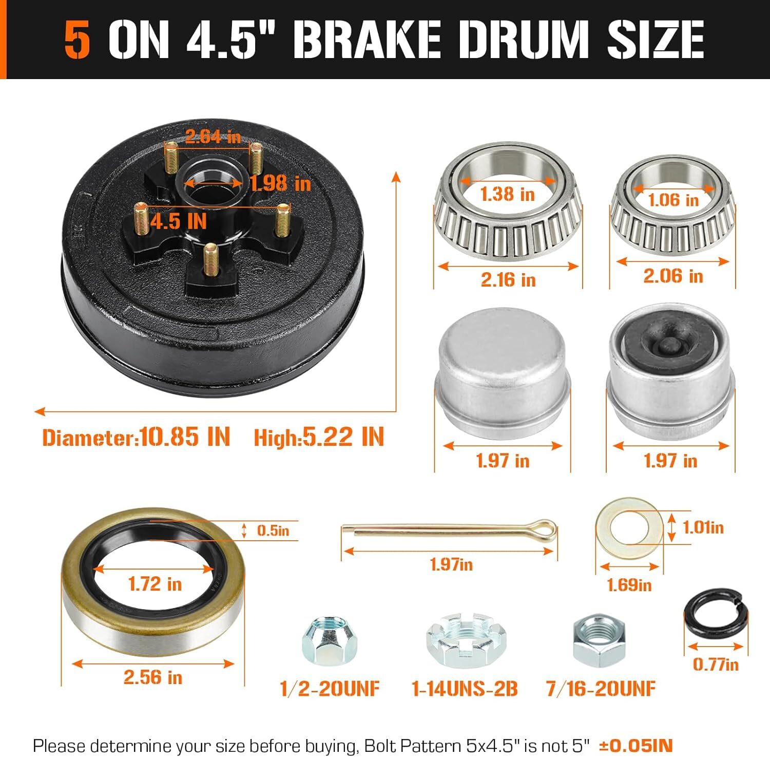 5 on 4.5″ Bolt Circle Drum Kits w/ 10″ x 2-1/4″ Left and Right Self-Adjusting