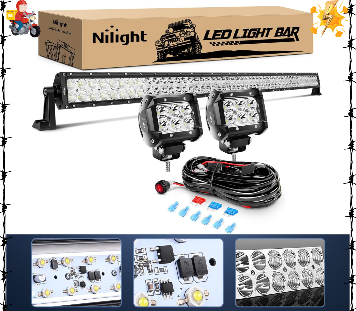 ZH023 52Inch Spot Flood Combo Led Light Bar 2PCS 4Inch 18W Spot LED Fog Lights W