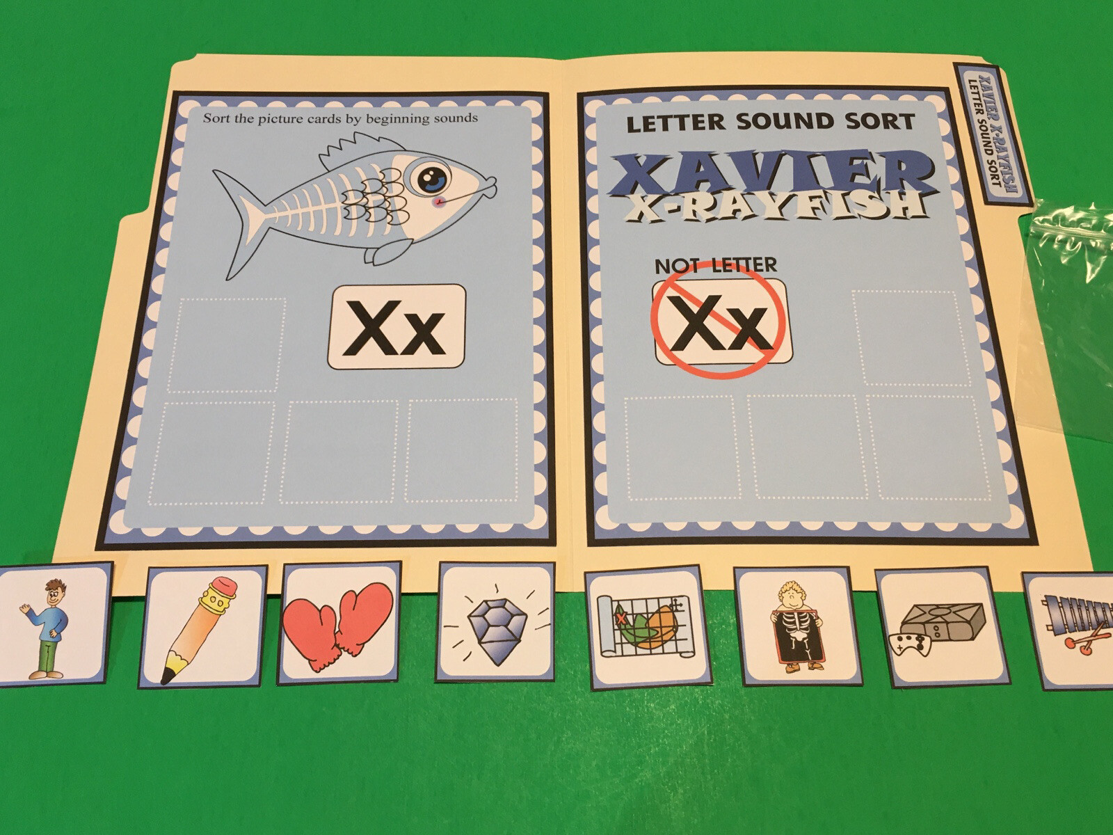 Xavier X-rayfish Letter Xx – DIY File Folder game – Printed / Uncut