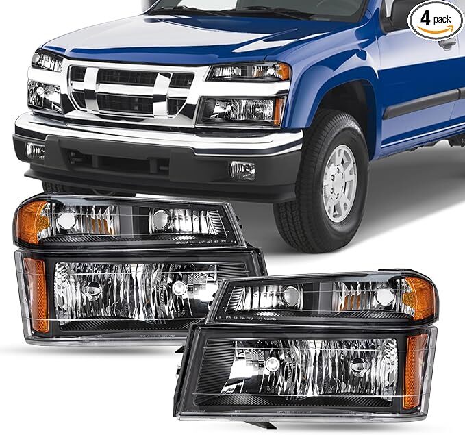 04-12 Chevy Colorado GMC Canyon Headlight Assembly 4pcs Black Housing Amber
