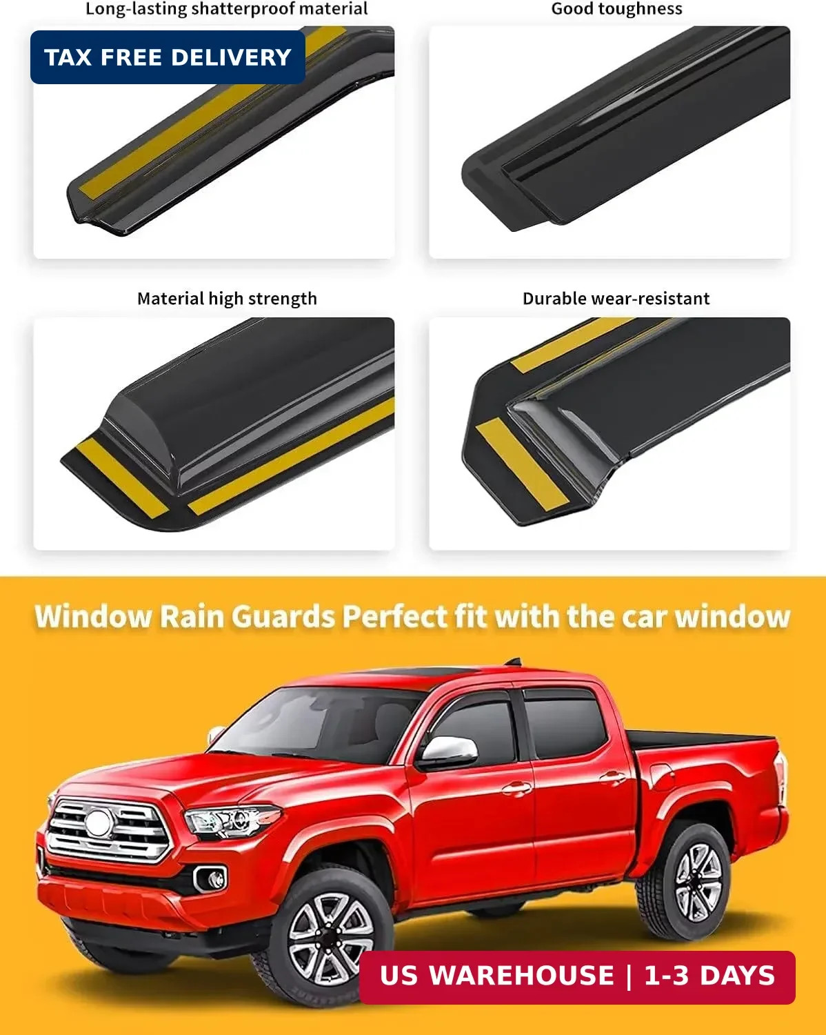in-Channel Window Rain Guards Fit for Toyota Tacoma 2016-2023 Double Cab, Extra