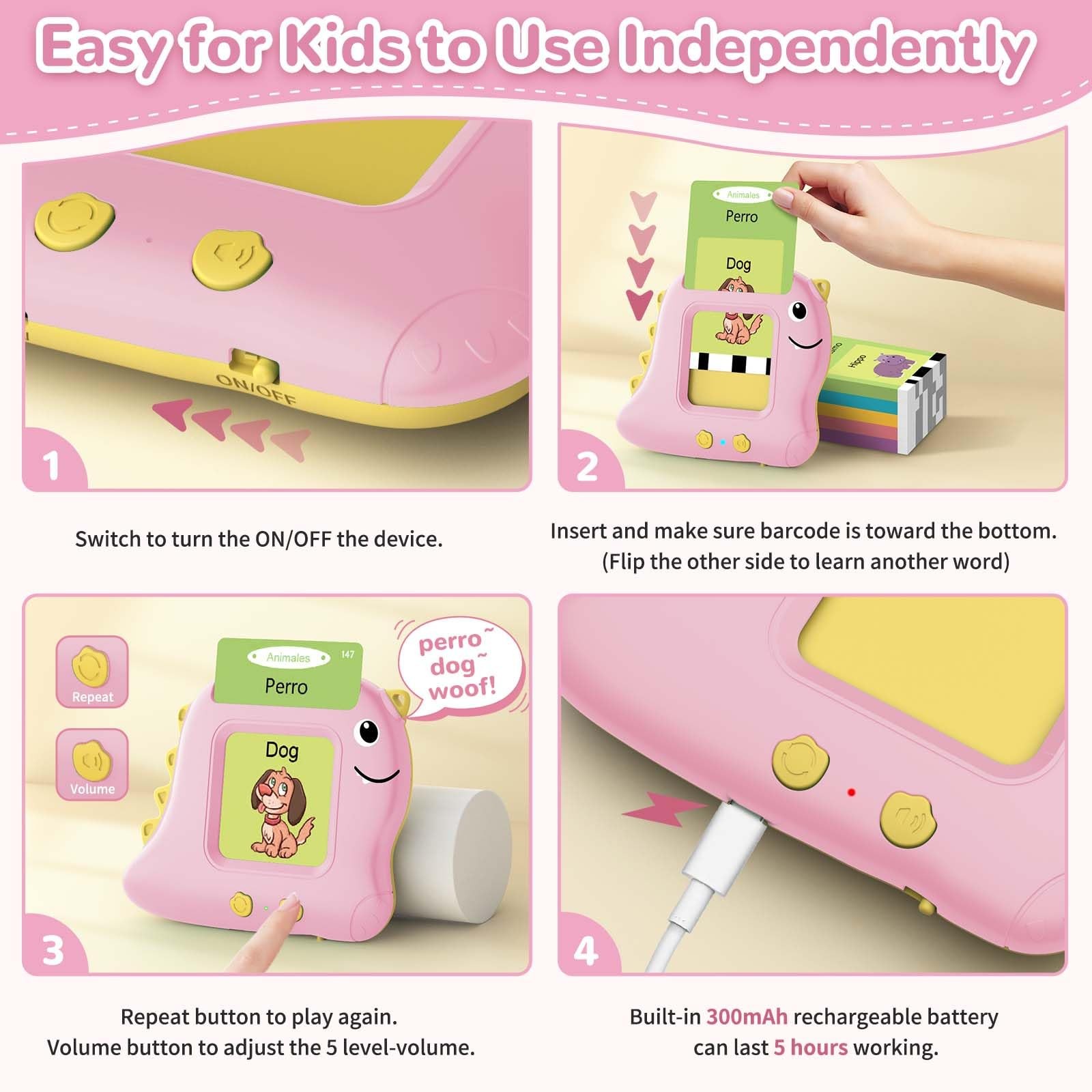 Girls Toys Spanish Talking Flash Cards – Montessori Toys for Age 2-4, Bilingu…