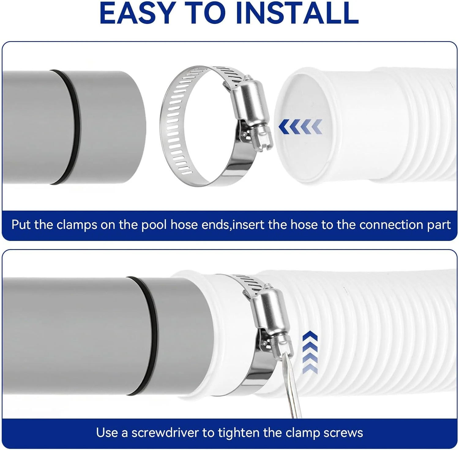 Pool Hoses for Above Ground Pools 1.5″ Diameter x 59″ Long, 2 Pack 1.5 Inch Abov