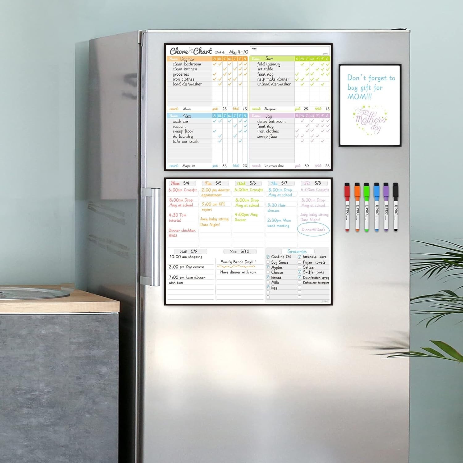 Family-Friendly Magnetic Chore Chart and Planner – Bonus Erase Markers Included