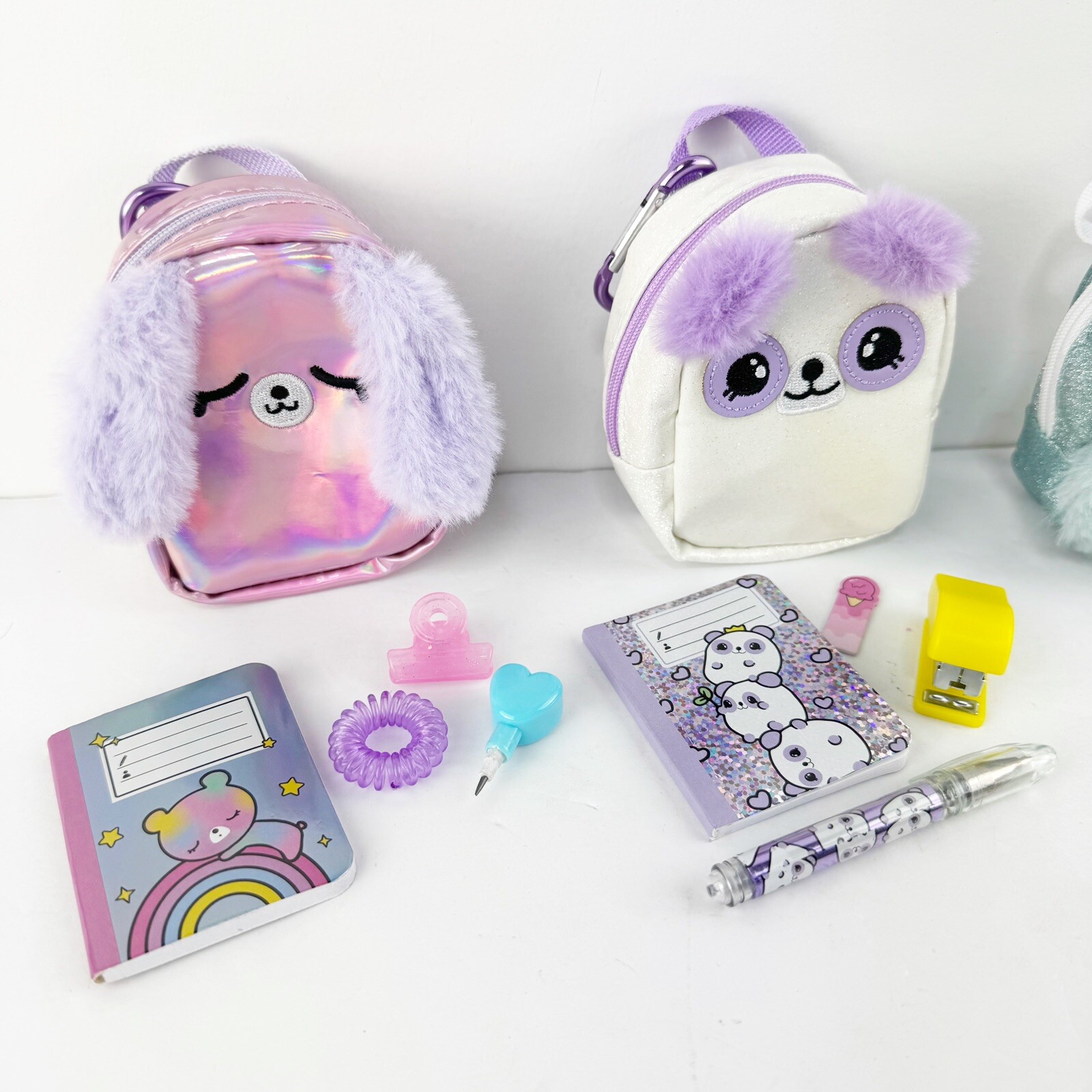 Lot of 4 Miniature Animal Backpack Clip Ons With Fun Accessories & Tools