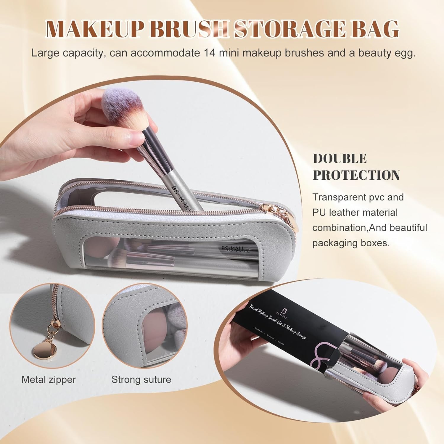 Travel Makeup Brush Set BS-MALL 14 Pcs with 1 Pcs Makeup Sponge – Essential Foun
