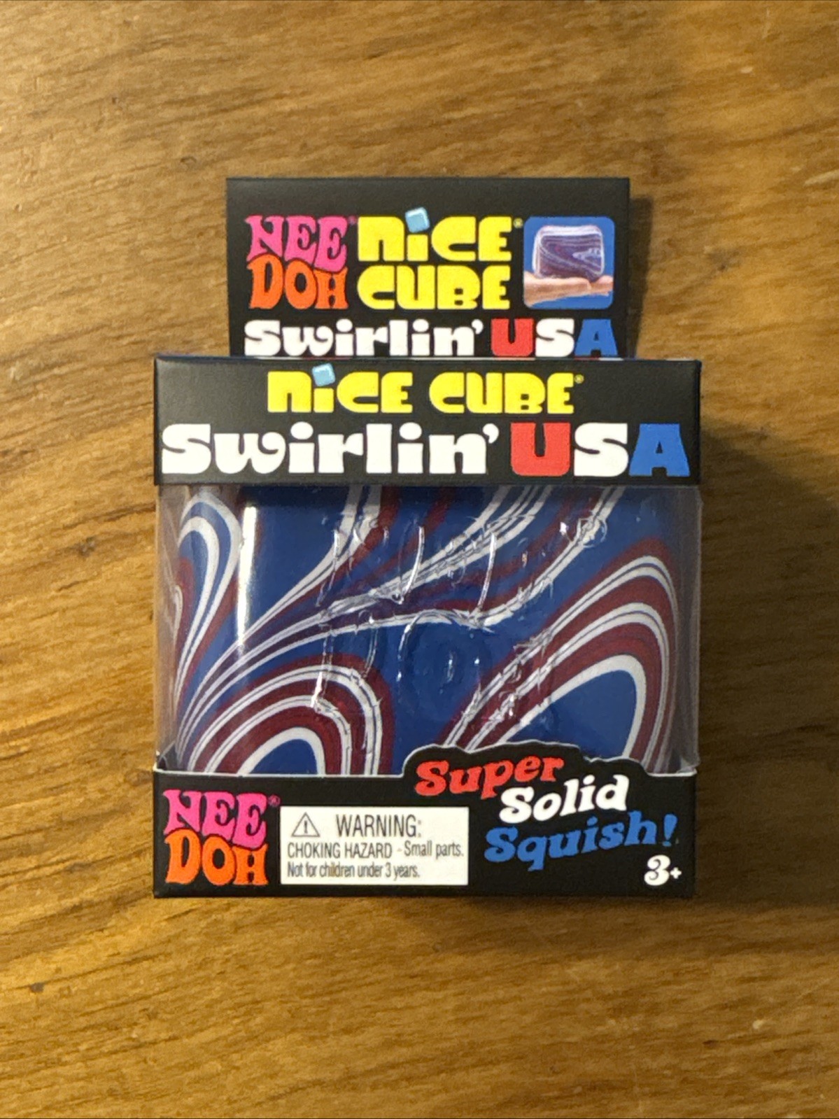 Authentic NeeDoh Nice Cube Swirlin USA Blue Red White Swirl