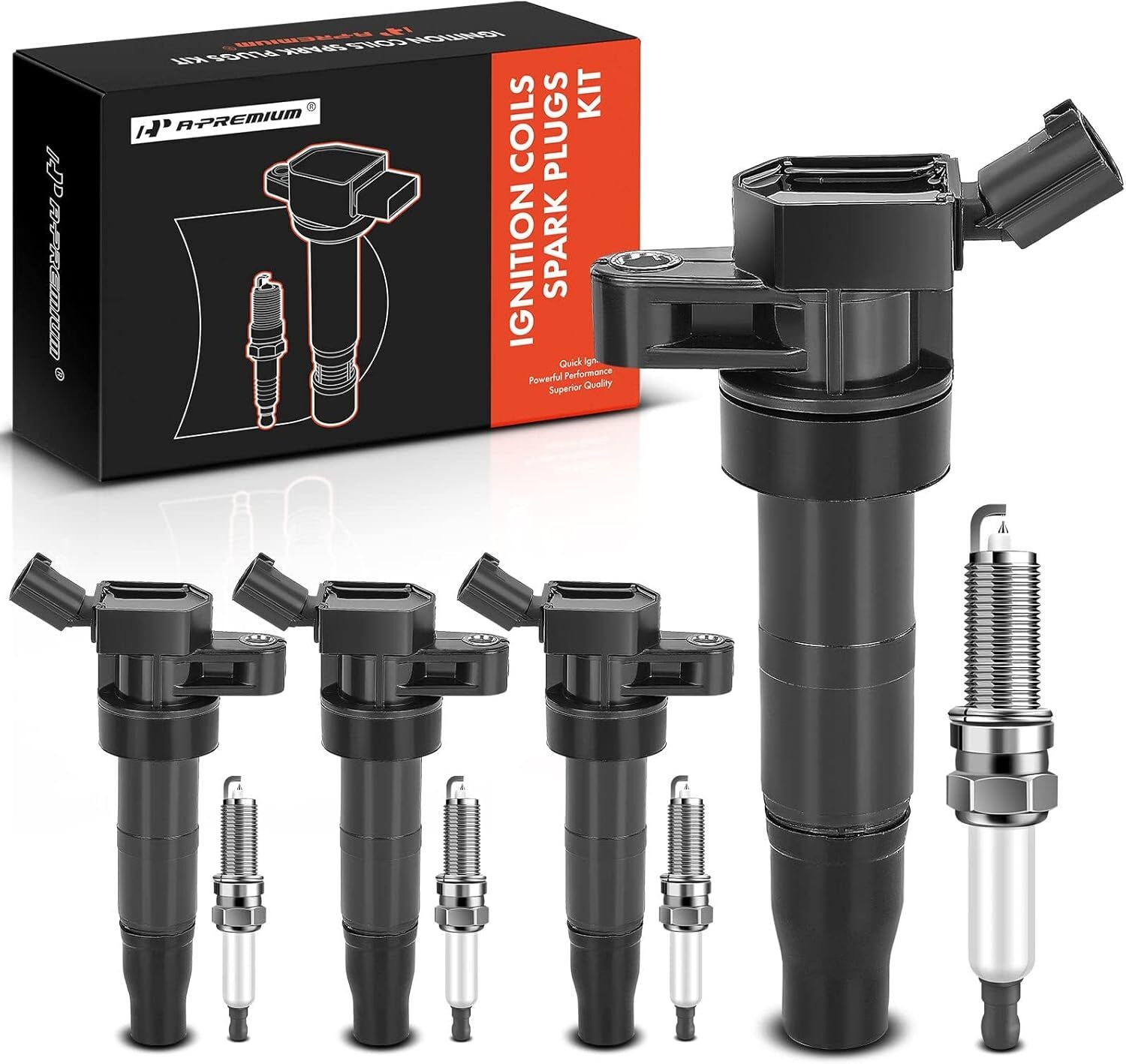 APM Set of 4 Ignition Coil Pack and Iridium Spark Plugs Compatible with