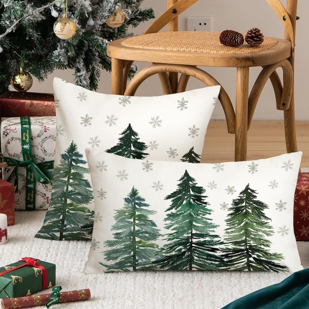AACORS Christmas Pillow Cover 12X20 Inch Christmas Trees Snowflake Decorations
