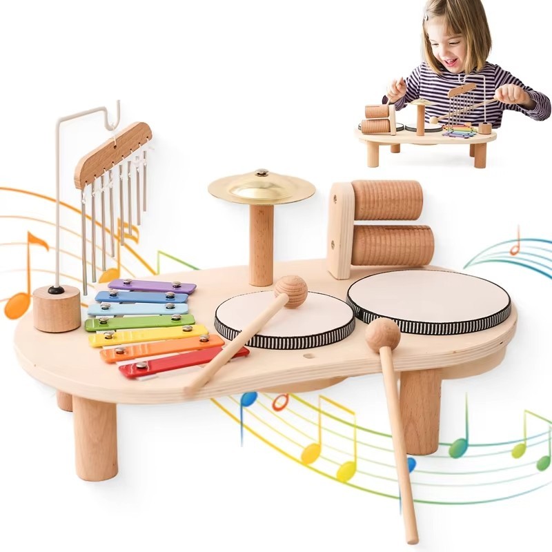 Wooden Musical Toy Set for Kids Drum Xylophone Kids Educational Music Toy