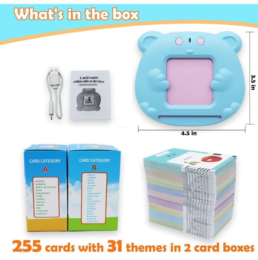 Sight Words Flash Cards Set, Electronic Device, 255 Cards, 31 Themes